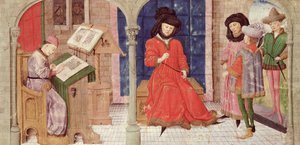 Ms 149 t.1 fol.1 Der Schreiber, aus der Histoire des Nobles Princes de Hainaut, von Jacques de Guise von French School