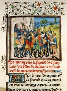 Ms 149 t.1 fol.45 Eine Armee auf Feldzug, aus der Histoire des Nobles Princes de Hainaut, von Jacques de Guise