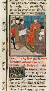 Ms. 149t.3 fol.175 v Charta der Gesetze, die Graf Baudouin VI. von Hainault für den Frieden des Landes Hainault anordnet