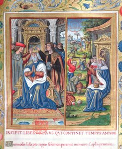 Ms. 1581 f. 154 Illustration aus Buch VIII (Vom Tod Davids bis zum Tod Ahabs), Kapitel 1 der Antiquitates Judaicae von Flavius Josephus