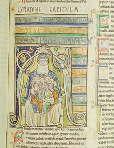 Ms 1 f.256 Historisierte Initiale A, die Generationen im Schoß Abrahams darstellt, aus der Souvigny-Bibel von French School