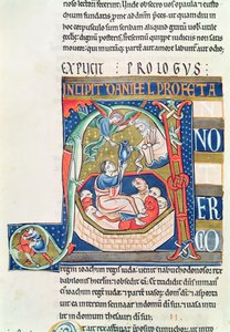 Ms 1 fol.185v Historisierte Initiale A, die Daniel in der Löwengrube darstellt, aus der Souvigny-Bibel von French School