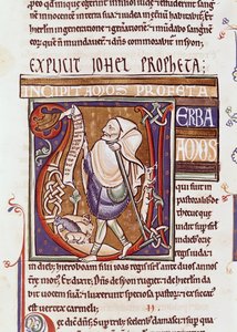 Ms 1 fol.194v Historisierte Initiale V, die Amos darstellt, aus der Souvigny-Bibel