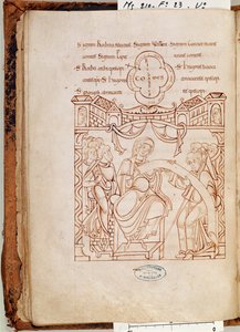 Ms 210 fol.23v Die Schenkung von Gonnor, Herzogin der Normandie, an das Kloster Mont Saint-Michel, aus dem Cartulaire de Mont-Saint-Michel, 1150er Jahre von French School