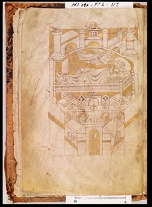 Ms 210 fol.4v Die Vision des Heiligen Aubert, aus dem Cartulaire de Mont-Saint-Michel, 1150er Jahre