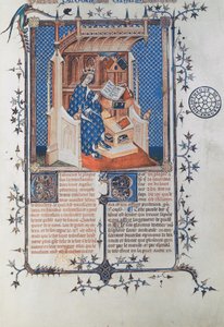 Ms 24287 fol. 2r Karl V., der Weise, König von Frankreich, aus John of Salisbury, Polycraticus, übersetzt von Denis Foulechatis, c.1372 (Pergament)