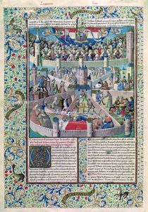 Ms 246 fol.3v Laster und Tugenden auf Erden, aus De Civitate Dei von St. Augustinus von Hippo (354-430)