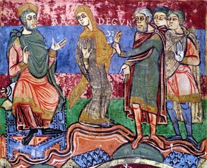 Ms 250 f.24r St. Radegund wird vor Clothar I geführt, aus dem Leben der St. Radegund von French School