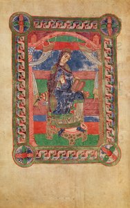 Ms 250 fol.43v St. Radegund (518-87) auf einem Thron, aus dem Leben von St. Radegund