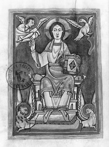 Ms 2657 fol. 1v Christus in Majestät, aus einem Benediktional von French School