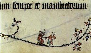 Ms 298 f.25 Der Affe behandelt einen Mann, aus dem Metz Pontifikale, geschrieben für Raymond Bar, Bischof von Metz von French School