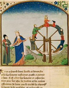 Ms 3045 fol.22v Boethius mit dem Rad der Fortuna, aus De Consolatione Philosophiae, übersetzt von Jean de Meung von French School
