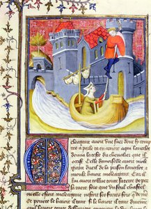 Ms 3480 Ritter flieht mit Hilfe einer Dame aus einer Burg, aus dem Livre de Messire Lancelot du Lac