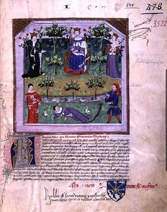 Der Autor, der vorgibt zu schlafen, ist Zeuge eines Streits zwischen einem Ritter und einem Bischof, aus 