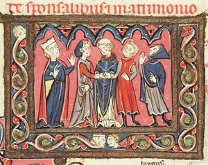 Ms 364 fol.166 Eine Hochzeit, Illustration aus den Kommentaren von Johannes Andreae zu den päpstlichen Dekretalen von French School