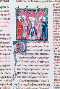 Ms 372 fol.158v Thronbesteigung eines Bischofs, aus Decrets de Gratien