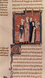 Ms 372 fol.59v Eine Nonne legt ihr Gelübde ab und eine Messe wird von einem Bischof gehalten, aus Decrets de Gratien