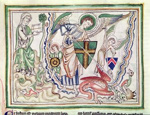 Ms 422 fol.47v St. Michael tötet den Drachen, aus einer Apokalypse