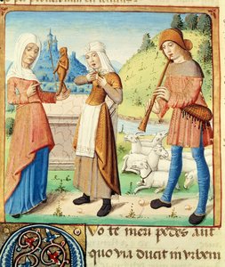 Ms 493 fol.15v Der Hirte Menalcas und seine unerwiderte Liebe, aus den Eklogen von Virgil mit einem Kommentar von Servius, 1469