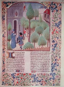 Ms 5064 fol.105r Bäume pflanzen, aus Livre des Prouffitz Champestres von Pietro de Crescenzi (1230-132021) von French School