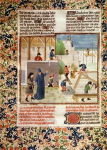 Ms 5064 fol.2v Bau eines Hauses, aus Livre des Prouffitz Champestres von Pietro de Crescenzi (1230-1320/21) von French School