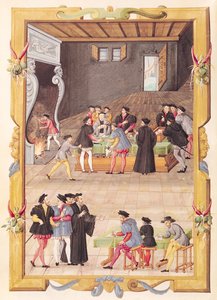 Ms 5169 f.2v Die Notare und die Sekretäre des Königs in der Halle des Kollegiums der Notare und Sekretäre des Königs