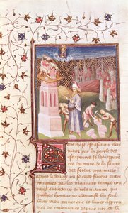 Nimrod überwacht den Bau des Turms von Babel, aus La Cite de Dieu von St. Augustine, übersetzt von Raoul de Presles (1316-82) ca. 1400-50