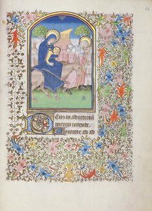Die Flucht der Heiligen Familie, aus dem Besançon Stundenbuch von French School
