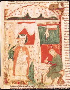 Papst Gregor I. der Große (ca. 540-604) diktiert das Buch Hiob seinem Schreiber Peter, aus Moralia in Job von Papst Gregor dem Großen von French School