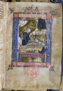Ms 753 Fol.9 Mönch, der in seinem Bett schreibt, aus Flores Bernardi von Guillaume de Tournai