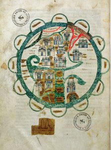 Ms 782 fol.16v. Weltkarte in Form eines Globus, Miniatur aus Grandes Chroniques de Philippe le Hardi