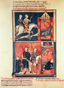 Ms Fr 1098 Eine Hirschjagd und ein König, möglicherweise Dagobert I (632-39) auf seinem Thron, aus dem Leben und den Wundern des St. Denis