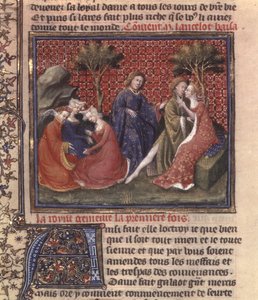 Ms Fr 118 fol. 219v Seite aus Die Suche nach dem Heiligen Gral und Arthurs Tod, Teil des Manuskripts Lancelot vom See von French School