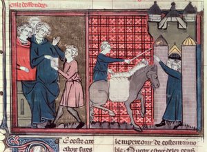 Ein Bote wird geschickt, um Antiochia zu retten, aus Le Roman de Godefroi de Bouillon, 1337