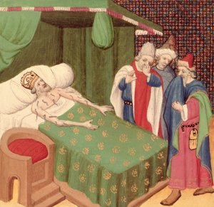 Ms Fr 226 Der Gebrauch von Blutegeln, aus The Decameron, von Giovanni Boccaccio (1313-75)