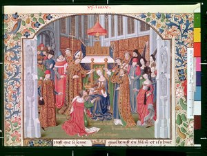 Die Gräfin von Jaffa (ca. 1136-88) krönt Guy von Lusignan (gest. 1194) aus der Histoire de la conquete de Jerusalem von Wilhelm von Tyrus (ca. 1130-85) ca. 1470 von French School