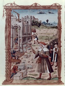 Ms Fr 2820 fol.115v Karl der Große (742-814) leitet den Bau von Aachen, aus Recueil Sommaire des Chroniques Francaises von Guillaume Cretin (1460-1525) von French School