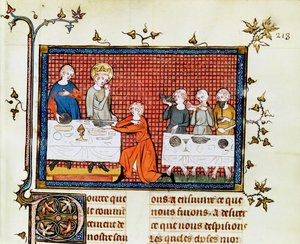 St. Louis speist die Armen, aus Leben und Wunder des St. Louis, ca. 1330-40 von French School