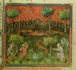 Wolfjagd mit Netzen, aus dem Livre de la Chasse von Gaston Phebus de Foix (1331-91) von French School