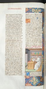 Ein Kartäusermönch in Weiß, der ein Manuskript schreibt, Illustration aus Vita Christi von Ludolf von Sachsen