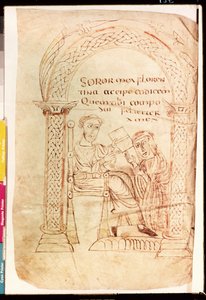 Isidor bietet sein Werk seiner Schwester Florentina an, aus De fide catholica ex Veteri et Novo Testamento contra Judaeos von Isidor von Sevilla (ca. 560-636) ca. 800 von French School