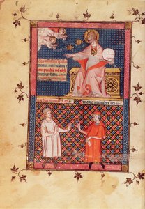 Gott erschafft Medizin und gibt Wissen an die Ärzte, aus dem Kanon der Medizin von Avicenna, übersetzt von Gerard de Cremone