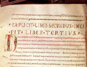 Historiierte Initiale D, aus einem Werk von Saint Ambroise (340-396) von French School