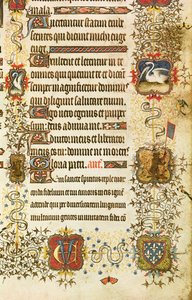 Ms Lat 919 fol.96 Detail der Wappen und Tierdekoration, von St. Peter führt Jean de France (1340-1416) Herzog von Berry ins Paradies, aus den Grandes Heures de Duc de Berry