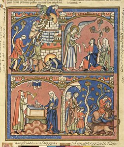 Ms M 638 fol.14r Abimelech und Samson, aus der Morgan Bilderbibel, um 1244-54