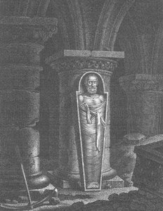 Mumie von Heinrich IV., König von Frankreich, exhumiert von den Revolutionären, in der Basilika Saint-Denis, 14.-25. Oktober 1793 von French School
