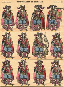 Musketiere von Ludwig XIII., beschreibende Platte. Bild von Epinal