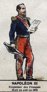 Napoleon III (1808-1873), Kaiser der Franzosen. In „Galerie der Könige und Königinnen von Frankreich und berühmter Persönlichkeiten von 1643 bis 1895“ Epinal-Bild. von French School