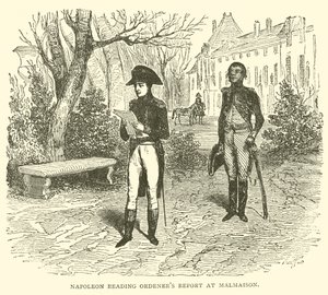 Napoleon liest den Bericht von Ordener in Malmaison (Gravur) von French School