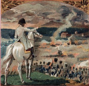Napoleonische Kriege: Napoleon I. (1769-1821) beobachtet die Schlacht von Brienne-le-Château (Aube) am 29. Januar 1814 während der französischen Kampagne. Die französische Armee besiegte die preußischen Truppen von General Gebhard Leberecht von Blücher (17 von French School